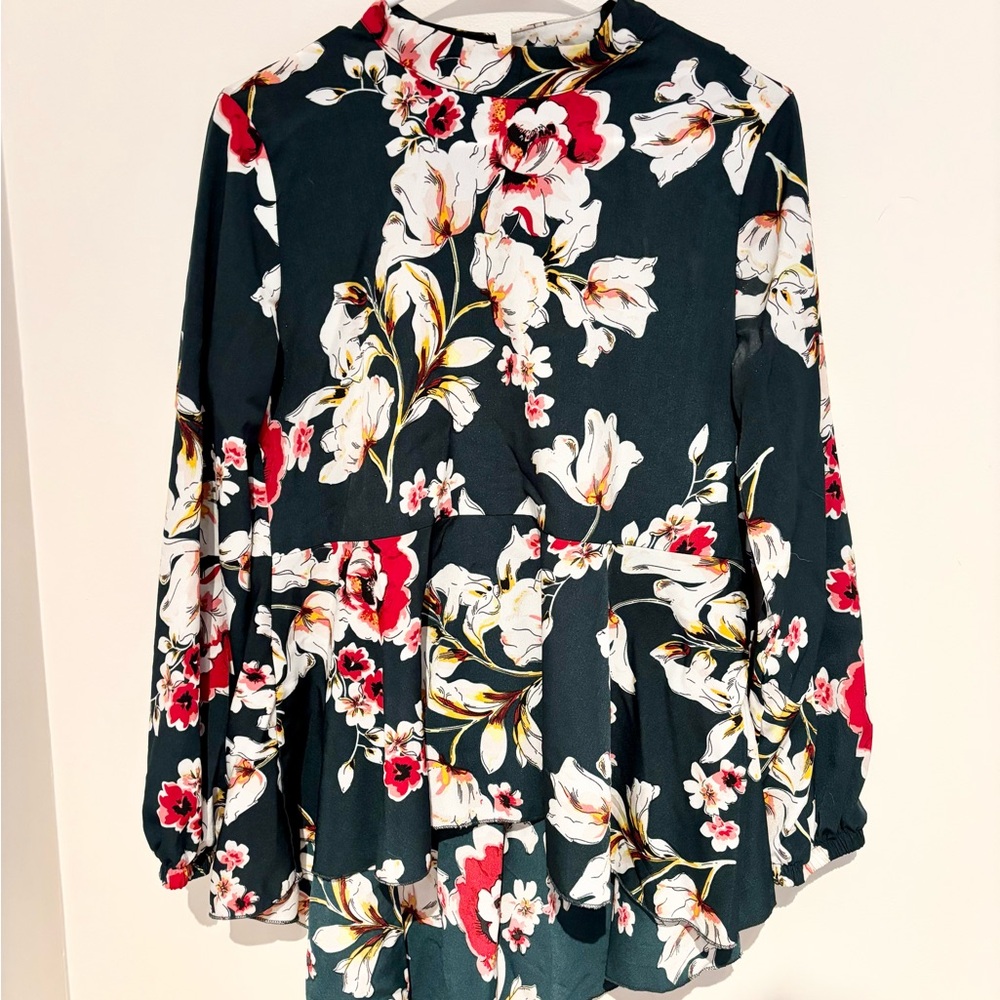 Amazon Dark Floral Blouse with Red and White Highlights